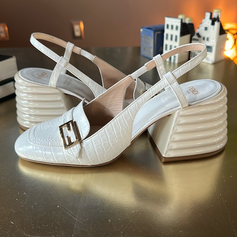 Fendi White Slingback Loafers